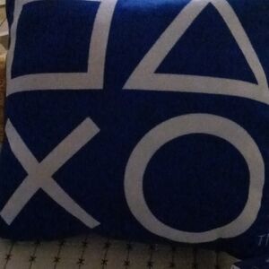Sony PlayStation  Blue Pillow with White Geometric Design